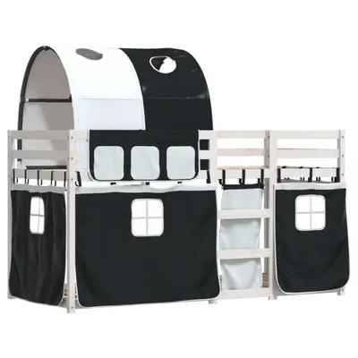 Produktbild von Möbel Etagenbett mit Vorhängen Weiß & Schwarz 80x200 cm Kiefernholz - Klassische Bettrahmen 3283991