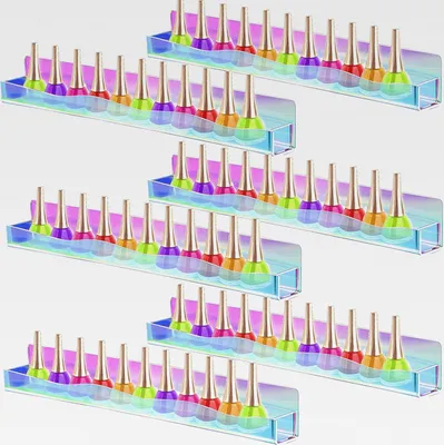 Produktbild von 6 Stück Acryl Nagellackregal Wandregal, Bunt Nagellack Organizer Wand, Nagellack Aufbewahrung Wand Wandregal mit Abnehmbaren Anti Rutschenden Endeinsätzen, für Parfüm/Lipstick/Ätherische Öle