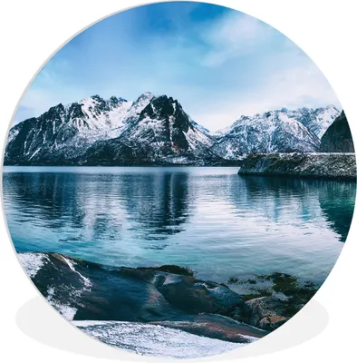 Produktbild von MuchoWow® Rundes Wandbild - Runde Bilder Winter - See - Berg - Schnee Ø 90 cm Kreis Wanddekoration Kunststoff - Wandkreis - Wandschmuck - Wand-Kreis - Wohnzimmer - Bild - Runde - Wanddeko - Dibond - Kunstdrucke