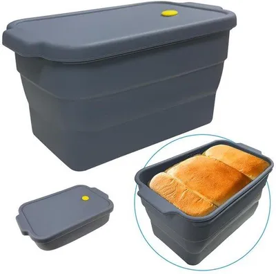 Produktbild von Backform mit Deckel – Silikonbackform – Antihaftbeschichtung – Faltbar – 22,5 x 12,5 x 12,5 cm – Platzsparend