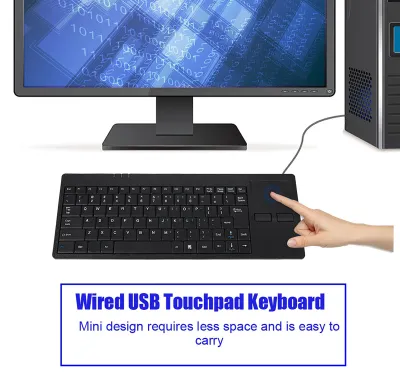 Zdjęcie produktu dla Klawiatura przewodowa USB z wbudowanym panelem dotykowym i portem HUB, 86 klawiszy, z funkcją wyciszenia, ultracienka, do laptopa i biurka