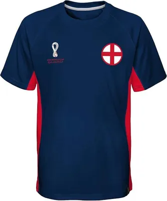 Immagine prodotto di Maglietta ufficiale FIFA World Cup 2022 per ragazzi, marca Jungen, con pannello laterale, design Inghilterra, colore blu, taglia L (14/16 anni)