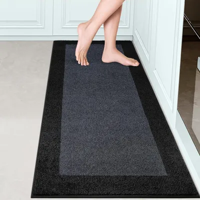 Productafbeelding van Schoonmaakmat voor binnen, 60 x 150 cm, antraciet, antislip, wasbaar. Geschikt als vloerkleed, gangmat, of voor de entree, keuken of hal