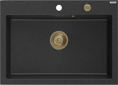 Produktbild von Mexen Elix Granitspüle 1-Becken 700 x 500 mm, schwarz/silber metallic, goldener Siphon - 6526701005-73-G