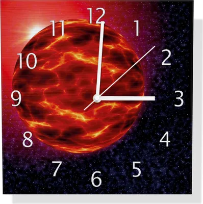 Produktbild von Wallario Design Wanduhr Abstrakter Planet im Weltall in glühendem rot aus Aluverbund, Größe 30 x 30 cm