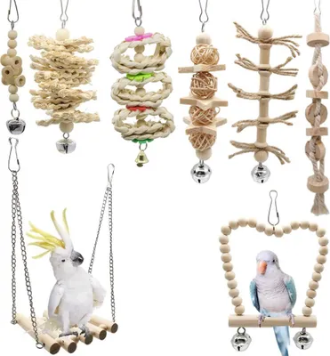 Produktbild von Vogelspielzeug,,8er,Set,Vögel,Holzleiter,Spielzeug,,Vogelkäfig,Zubehör,für,Wellensittich,Papageien,Graupapageien,Nymphensittiche,Finken,Sittiche,Kakadus,Aras