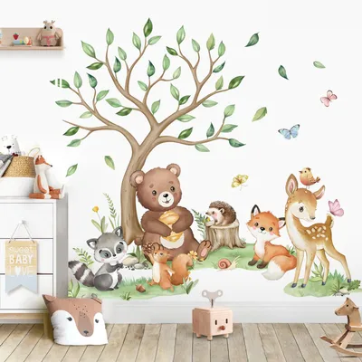 Image de Autocollants muraux Wondever sur le thème des animaux de la forêt - Décoration murale pour chambre d'enfant