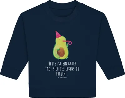 Produktbild von Mr. & Mrs. Panda Organic Baby Pullover Avocado Feier 6. - 12. Monat - French Navy - Geschenk, Geburtstag, Fete, Party, Bullover, Tröte, Gute Laune
