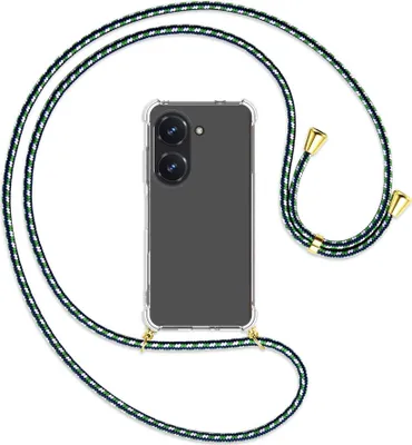 Produktbild von Handykette Backcover-Schutzhülle mit Band (Metall goldfarben) für Asus Zenfone 9 / Zenfone 10 (5.9'') - grün/blau/weiß