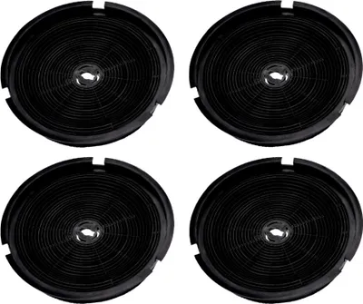 Four black circular charcoal filters arranged in a 2x2 grid on a white background.