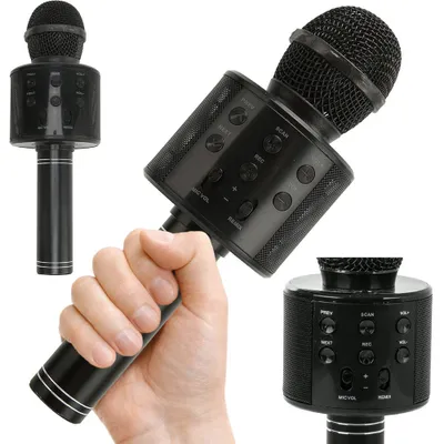 Produktbild von Bluetooth Karaoke Mikrofon Tragbares LED Handmikrofon Lautsprecher USB AKKU schwarz