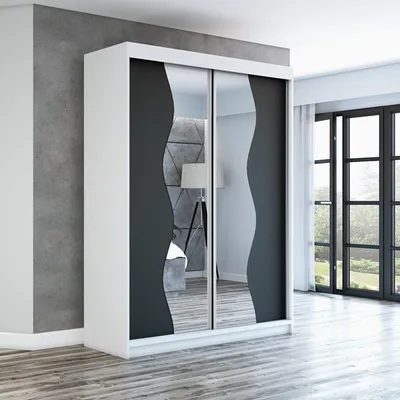 Produktbild von Schwebetürenschrank, 2-türig Schrank RIMA 160 cm (mit Spiegel) (Weiß /schwarz / schwarz)