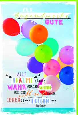 Produktbild von Jugendweihe - Karte mit Umschlag - bunte, fliegende Luftballons