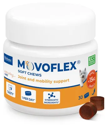 Produktbild von Movoflex Ergänzungsfuttermittel für Hunde bis 15 kg, Gelenk- & Mobilitätsunterstützung, 30 Chews