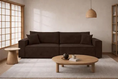 Image de Canapé-lit   avec coffre de rangement, tissu velours Poso, marron, BEST SCORNER