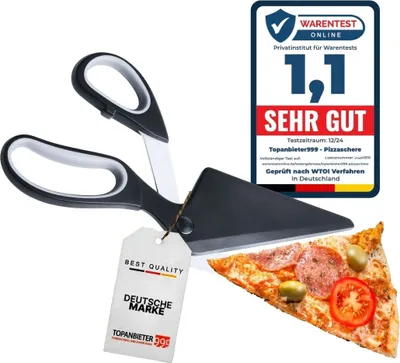 Produktbild von TOPANBIETER 999 Pizzaschere mit Heber Funktion – 2in1 Pizzaschneider & Servierhilfe | Edelstahl-Klingen & Soft-Touch Griff | Pizza Kuchen Schere | spülmaschinengeeignet & zerlegbar