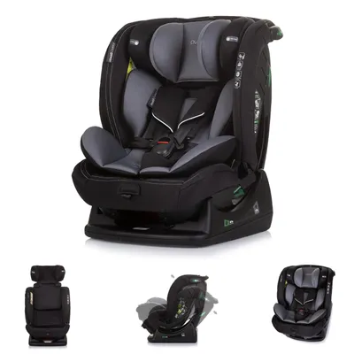 A main image of a car seat with three smaller inset images showing different views or features.