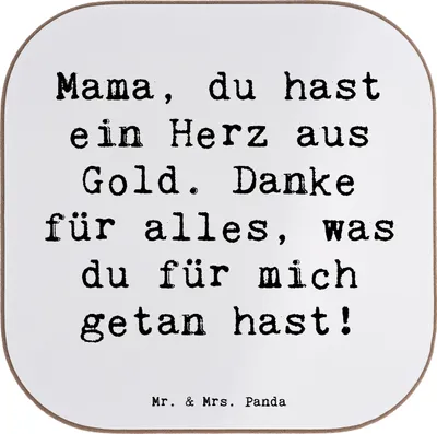 Produktbild von Mr. & Mrs. Panda Tischuntersetzer Spruch Mama Herz Gold - Weiß - Geschenk, Aufmerksamkeit, Danke, Untersetzer für Gläser, Tassenuntersetzer, Liebe, gläseruntersetzer