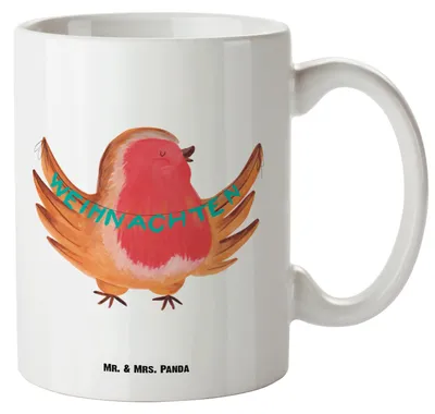 Produktbild von Mr. & Mrs. Panda Große Teetasse Rotkehlchen Weihnachten - Weiß - Geschenk, Keramiktasse, weisse tasse, Weihnachtsgruß, Pott, Frohe, Heiligabend, Winter, Kaffeepott, Vogel