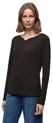 Productafbeelding van Street One basic shirt met ribstructuur, donkerbruin, maat 46