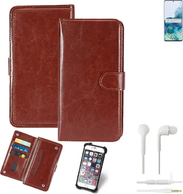 Produktbild von K-S-Trade 360° Hülle kompatibel mit Samsung Galaxy S20+ Exynos inkl. Headphones braun Kunstleder Case BookCase WalletCase Kunstlederederhülle