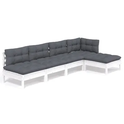 Produktbild von vidaXL 5-tlg. Garten-Lounge-Set mit Kissen Weiß Kiefernholz