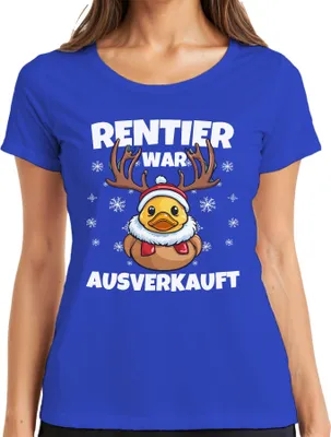 Produktbild von Rentier War t Ente Elch Lustig - Weihnachten Xmas Christmas Damen T-Shirt, Blau, XL