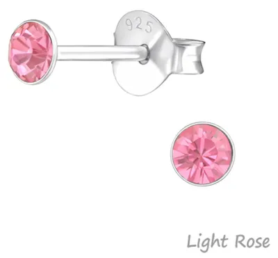 Produktbild von Silber Ohrstecker Kristall rund 3 mm Light Rose