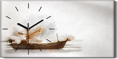 Produktbild von Wandbild Leinwand Bilder mit Uhr Geräuschlos 60x30 Boot Meer Malerei Schiff - schwarze Hände