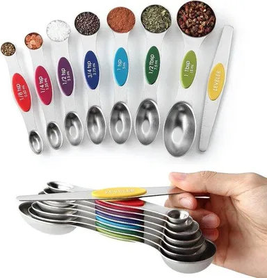 Produktbild von Famanu Messlöffel und Messbecher Set 9-teilig Edelstahl, magnetische Messlöffel doppelseitig mit Skala, für Gewürze und Flüssigkeiten