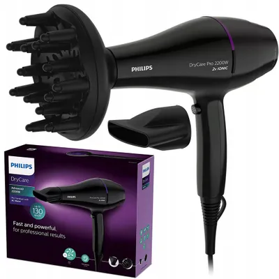 Zdjęcie produktu dla Philips DryCare Suszarka do włosów Pro 2200 W, Prąd przemienny, 36,11 m/s, Czarny, Monochromatyczny, Oczko do wieszania, 2 m