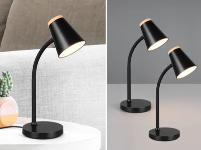 Produktbild von 2er SET LED Schreibtischlampen Schwarz mit Holzoptik flexibel biegsam, H 36cm