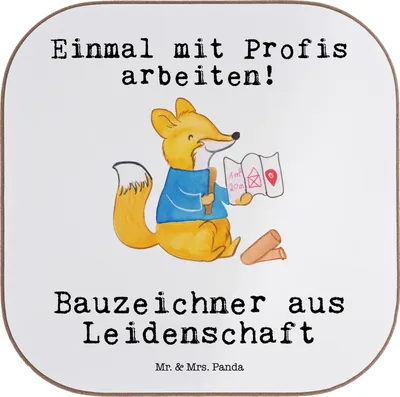 Produktbild von Mr. & Mrs. Panda Tischschoner Bauzeichner Leidenschaft - Weiß - Geschenk, Coaster, Untersetzer für Gläser, Glas, Holzuntersetzer, Tassen