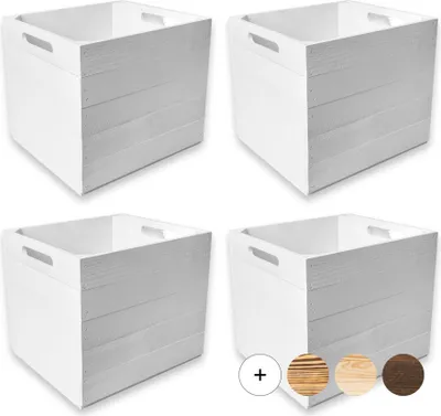 Image de Creative Deco 4x Caisse en Bois Blanc Compatible Étagères KALLAX 33 x 37 x 33 cm