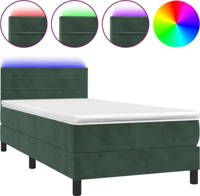 Productafbeelding van vidaXL Boxspringbed met matras en LED-verlichting, donkergroen, 90x200 cm, fluweel