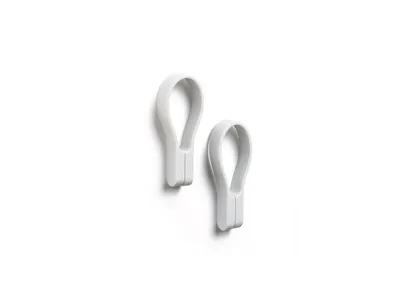 Two white silicone towel holders are shown against a white background.