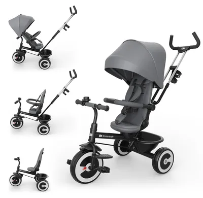 Produktbild von Kinderkraft Aston 2 PRO Dreirad, Schiebestange, 360° Sitz, Verdeck, Grau