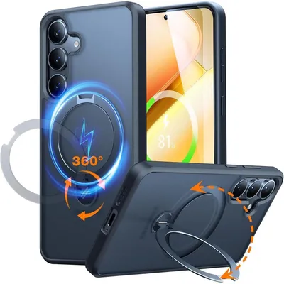 Immagine prodotto di Custodia per Samsung Galaxy S25 con anello magnetico, protezione militare, resistente agli urti, antigraffio, opaca e traslucida, colore nero