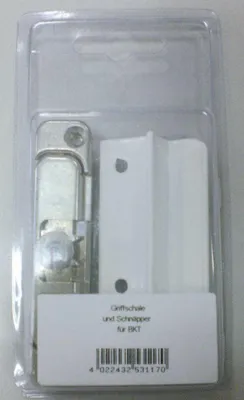 Produktbild von Metall Griffschale weiß lackiert 15,5x8,5x2 cm für Dreh-Kipp-Fenster und Balkontüren, verdeckte Schrauben, DIN Anschlag