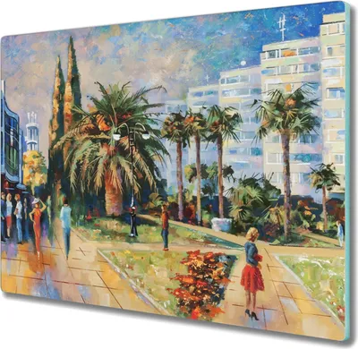 Produktbild von Coloray Hackbrett Küchenbrett Kochplattenabdeckung Schneidebrett Herdabdeckplatte 60x52 cm - Malerei Baum Stadt