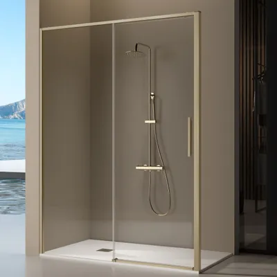 Produktbild von Duschwand mit Schiebetür DELTA gold - 130-131 cm Glas 6 mm