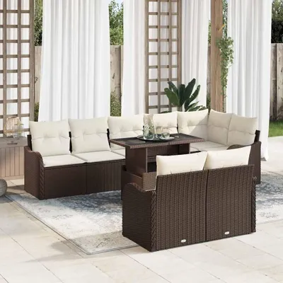 Image de Maison Exclusive - Salon de jardin avec coussins 9 pièces Marron Polyrotin
