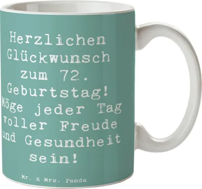 Produktbild von Mr. & Mrs. Panda Tasse Spruch 72. Geburtstag - Meeresbrise - Geschenk, Trinkbecher, Geburtstagsgeschenk, Jubiläum, Glückwunsch, Dankbarkeit, Teetasse, Kaffeebecher, Alter