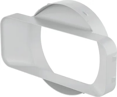 A white plastic adapter for an air vent or duct.