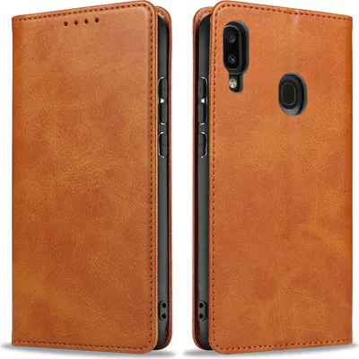 Produktbild von Handyhülle für Samsung Galaxy A40 Kunstleder Flip Cover Hülle Handytasche Case Kartenfach Farbe: Hellbraun