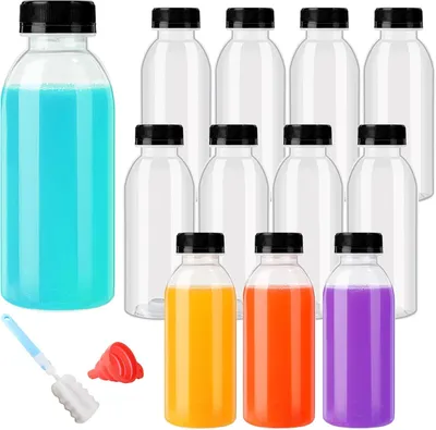 Productafbeelding van Hittebestendige plastic flessen van 500 ml om te vullen - Set van 12 - Vaatwasmachinebestendig - Herbruikbare sapflessen en smoothieflessen