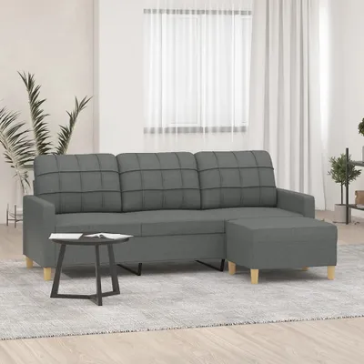 Produktbild von vidaXL 3-Sitzer-Sofa mit Hocker Dunkelgrau 180 cm Stoff