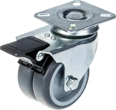 Produktbild von 75mm 3" Zwillingsrolle grau Gummi drehbar mit Bremse 100kg Kapazität