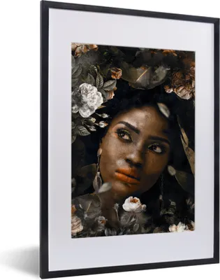 Produktbild von MuchoWow® MuchoWow® Gerahmtes Poster Frau - Blumen - Farben 30x40 cm - Poster mit zchwarzem Bilderrahmen - Wandposter Schlafzimmer