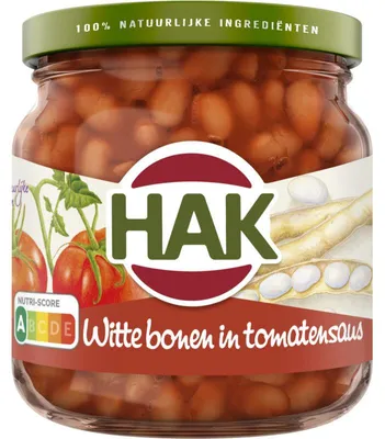 Obrázek produktu pro Bílé fazole Hak v rajčatové omáčce 180 g – Pikantní bílé fazole v plechovce